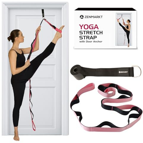 10-Loop Yoga Strap with Door Anchor – Stretch Strap for Flexibility, Deep Stretching, and Improved Balance – Perfect Yoga Accessory for All Fitness Levels (Pink)