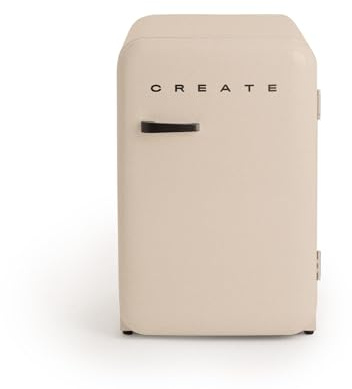CREATE / RÉTRO FRIGO 83.5 ARGENT/Réfrigérateur sable avec poignée noir / 98W, basse consommation, 2 étagères, régulateur de température, porte-bouteilles, 56x54x84cm.