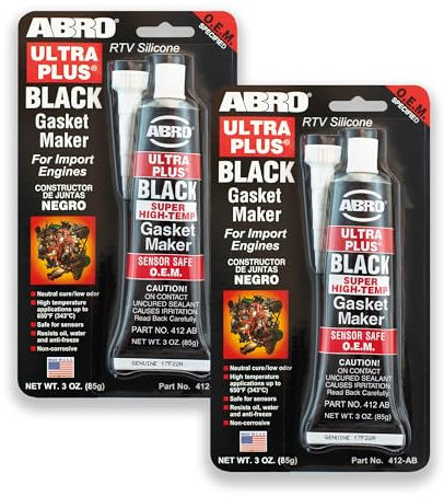 ABRO Ultra Plus 999 RTV Silicone Sealant and Gasket Maker, for Import Engines, Sensor Safe, Non-Corrosive, High Temp Silicone Sealant, 650 Degrees F, 3 oz. Tube - Black