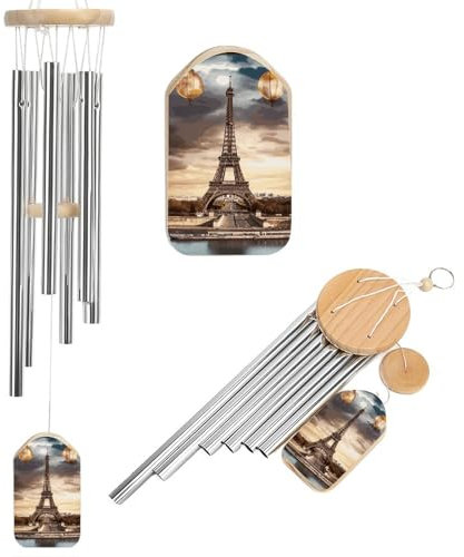 Romantisches Pariser Eiffelturm-Windspiel für draußen, einzigartige Aluminiumröhren, Gedenk-Windglocke, groß, tiefer Ton, Windspiel für Terrasse, Garten, Dekoration, Geschenk für Mutter, Frauen,