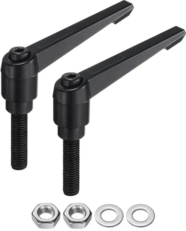 QUARKZMAN 2 Stück Klemmhebel Griff M10 x 40mm mit Muttern Unterlegscheiben, Außengewinde Klemmschraube Knöpfe Kohlenstoffstahl Verstellbarer Klemmhebelgriffe für Werkzeugmaschinen, Schwarz