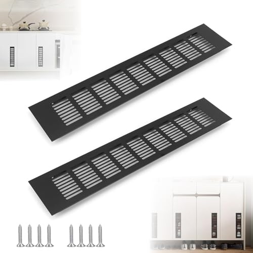 2 Piezas Rejilla Ventilacion Rectangular, Rejillas de Ventilación de Aluminio 500x80 mm, Rejilla Ventilacion Mueble Cocina, para Ventilación de Armarios y Dormitorios (Negro（500mm x 80mm）)