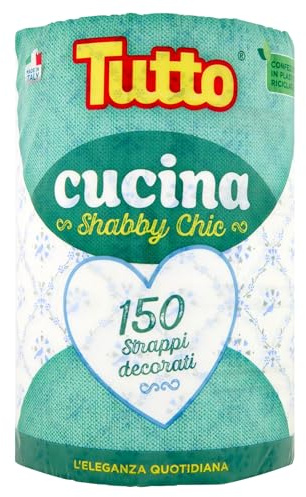 Tutto Shabby Chic, 150 Strappi 2 Veli per Rotolo, Carta Multiuso Elegante e Resistente, Ideale per la Pulizia della Cucina e per Ogni Superficie, 100% Made in Italy