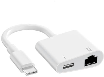 USB C to Ethernet Adapter, 2 in 1 RJ45 Ethernet LAN Network Adapter with USB Type C Charge Port, Compatible with iPhone 17/16/15/Tablet/Laptop and USB C Devices, Plug and Play