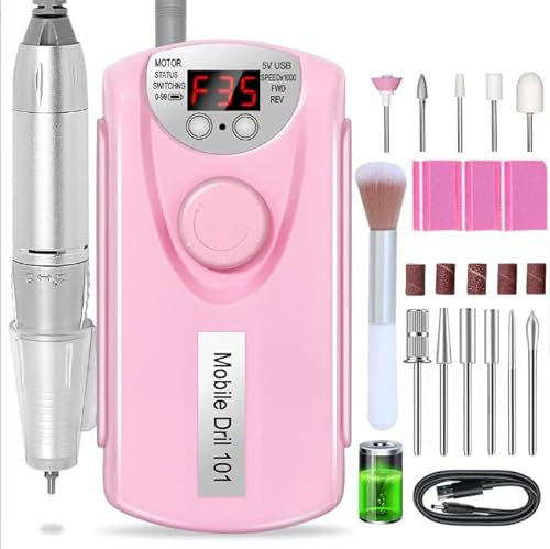 12 en 1 Ponceuse pour Ongles,30000 RPM Lime a Ongle Electrique,Ponceuse Ongle Portable pour Polissage, Enlèvement des Callosités, Pedicure,Kit de Manucure Pédicure Vitesse Réglable pour Salon/Maison,R