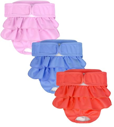 AMFUN 3 Pack Washable Dog Diapers Soft Nappies for Female Dogs, Heat Cycle, Incontinence, Blue/Pink/Red (M)