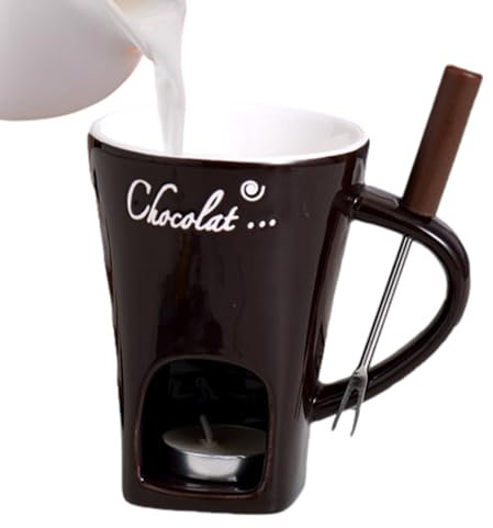 Schokoladenfondue Cup - Schokoladenfondue Becher, kreativer Schokoladenschmelzbecher | Tragbarer heißer Pot Keramikschmelzbecher, Keramik süße Fondue -Tasse mit Loch für Gabelhalte, Teelicht nicht ent