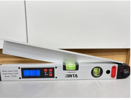 BINTA Détecteur d'Angle Numérique 0-225° avec Écran LCD Rétroéclairé, Outil en Aluminium avec Niveau à Bulles Horizontal/Vertical, Sac de Rangement, pour Menuiserie, Machines, Construction DIY Argent