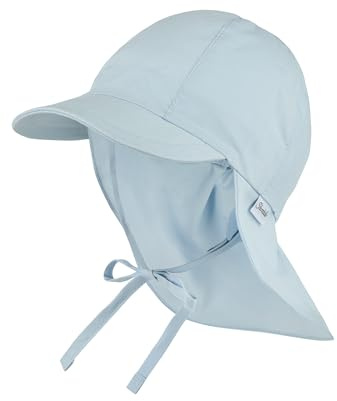 Sterntaler Schirmmütze Nackenschutz einfarbig – Schirmmütze aus Bio-UV-Popeline mit Nackenschutz, einstülpbaren Ohrenklappen und Bindeband, UV-Schutz 50+