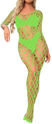 Gatamiau Women's Lingerie Fishnet Bodystocking Mesh Full Body Bodysuit See Through One Piece Body Stockings Stretchy Babydoll Tights Jumpsuit Transparent Underwear Nightwear (Green)