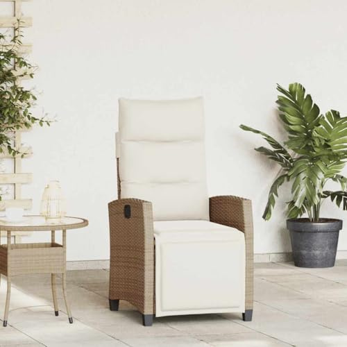 QZZCED Gartensessel mit Beistelltisch Verstellbar Beige Poly Rattan Terrassenstühle Terrassenmöbel für Schwimmbäder
