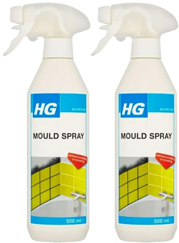 2 x HG Mould Spray 500ml Fast Acting Mould Remover Removes Black Mould and Mildew from Tiles Grout Silicone Sealant, Showers, Baths, and Walls No Scrub Bathroom Cleaner for Damp Areas Home Use