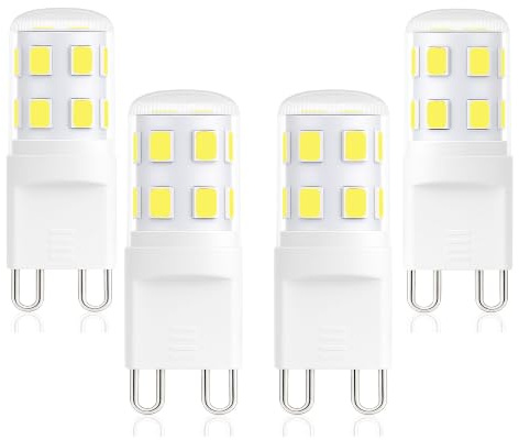 Euxper G9 LED Lampe 2W kaltweiss 6000K – ersetzt 28W/33W Halogen, G9 LED Leuchtmittel 320LM, AC220-240V, CRI>85, flimmerfrei, nicht dimmbar, ideal für Kristalllüster, 4er Pack