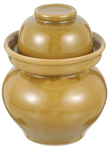 Veemoon Pot de Fermentation Céramique Couvercle Étanche Pot de Stockage Hermétique pour Légumes Fermentés Bocal à Pickles Terre Cuite Multifonction pour Cuisine Kaki