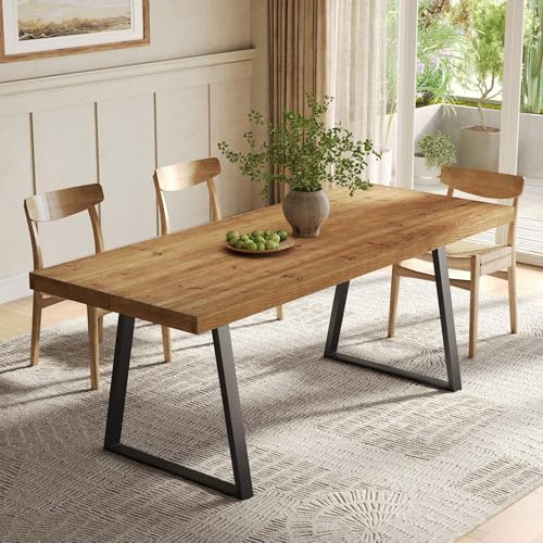 TRIBEWOOD Industrieller Esstisch für 4–6 Personen, 160 cm langer, rechteckiger Küchentisch aus Massivholz mit robusten Metallbeinen, ideal für Zuhause, Esszimmer und kleine Räume, rustikales Braun