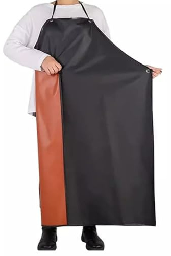 Wasserdichte Vinyl-Metzgerschürze zum Kochen, Angeln, Laborgebrauch, PU-Gummi-Schutzschürze, 110 x 75 cm, mit verstellbarem Nackenband, Schwarz/Braun