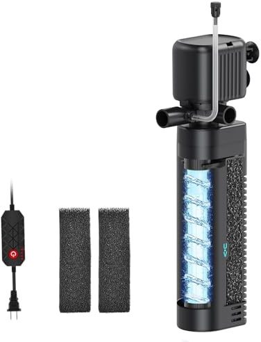 SYSENCIAGA Aquarium Filter with UV, 450GPH for 40-150 Gallon Tanks, Submersible with Timer for Crystal Clear Water in Aquarium, Pond, Turtle Tank（25W ）