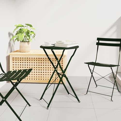 HEFZGDB Klappbarer Bistrotisch Dunkelgrün Ø50x71 cm Stahl Rund Tisch Metall Faltbar Wetterfester Außenbereich Kompakt Stauraum Platzsparend Garten Balkon Terrasse