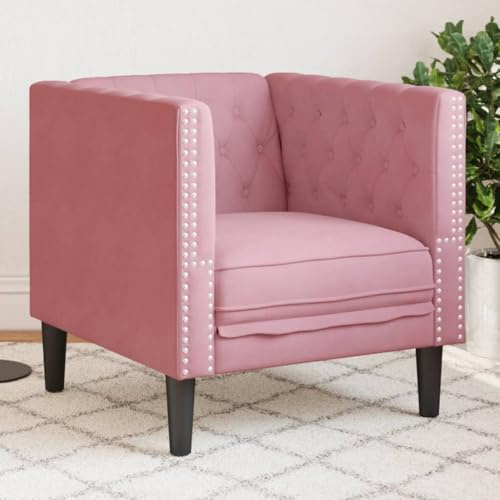 LoogCape Chesterfield-Sessel Rosa Samt, Clubsessel Polstersessel mit Knopfheftung, 71x74,5x70,5cm, Wohnzimmer Schlafzimmer Lounge Stuhl, Gemütlicher Lesesessel