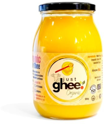 Just Ghee Certified Organic Grass-Fed Ghee 900g | Pure Clarified Butter | High Smoke Point Cooking Fat | Handcrafted in the UK | Keto, Paleo & Ayurvedic Friendly