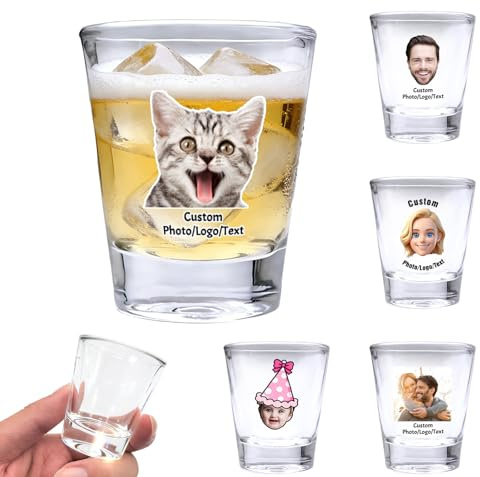 PFTPOW Personalised Custom Shot Glasses 45ml (1.5oz), Engraved Photo Picture Text, Customised Gift for Parties, Weddings, Birthdays(Photo)