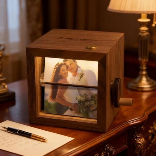 Caja de fotos personalizada, máquina de animación de marco de libro de fotos personalizada, álbum de caja con manivela personalizada con luz, Navidad, San Valentín, aniversarios, regalos de cumpleaños