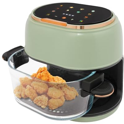 Air Fryer 4QT Compact AirFryers 9-in-1 Touchscreen 374℉ Digital Air fryer Dehydrator, Multifunctional Oven Roaster w/Visible Bowl & Extended High Rack, Presets Food Cooking One-touch Cooking(Green)