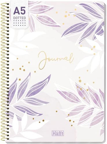 paper&you® Anteckningsbok A5 prickat spiralbunden Purple Leaves