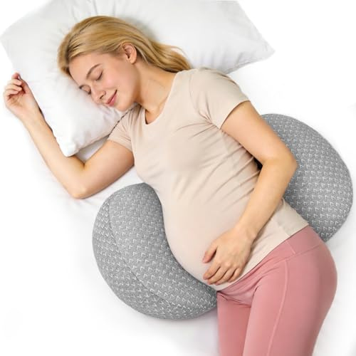 cozyyeah Schwangerschaftskissen für Seitenschläfer mit abnehmbarem Bezug | Stützt Rücken, Bauch und Hüfte, Bezug aus Bambus-Rayon, geeignet für schwangere Frauen beim Schlafen, Hellgrau