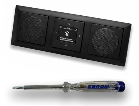Busch Jäger DAB+ Unterputz Bluetooth (in and out) Radio 8217U-101 Balance Si schwarz matt -915, Komplett-Set mit 2 x Lautsprecher, Abdeckungen und Rahmen + EBROM Phasenprüfer zur Montage der Geräte