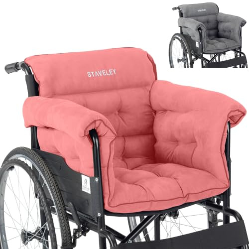 Staveley Wheelchair Full Cushion – Extra Thick Padded Seat Cushion, Back & Armrest Wheelchair Cushion | Helps Keep You Warm & Comfortable | Fits Transit & Self-Propelled Wheelchairs (Pink)