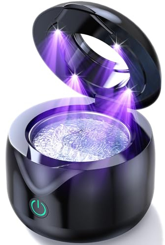 CXRUY Limpiador ultrasónico de retenedores – 45 kHz Dental Cleaning Pod Night Guard Cleaner Machine para prótesis, cabezales de cepillo de dientes, joyas (negro brillante)