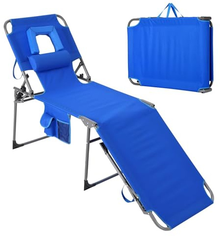 Garvee Chaise Longue Pliante pour Bronzage, Dossier 5 Positions Réglable | Avec Ouverture Visage, Portable Et Confortable, Idéale pour Plage, Piscine, Jardin Et Terrasse