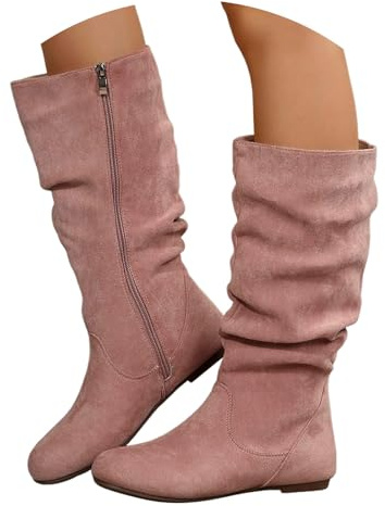 HTNEDNST Botas de vaquero para mujer, de ante occidental, cómodas, con tacón en bloque, botas occidentales, elegantes, vintage, botines de vaquero, botas de media altura, A04 rosa., 39 EU