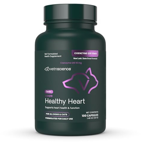 VetriScience CoQ10 Healthy Heart Capsules for Dogs and Cats, 120 Count