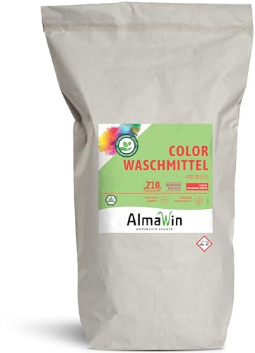 AlmaWin® Color Waschpulver [10kg - 210 Ladungen] mit Lindenblüten-Duft für strahlende Reinheit – Öko Waschmittel Pulver Color anwendbar für 30-60°C – Veganes Bunt-Waschpulver
