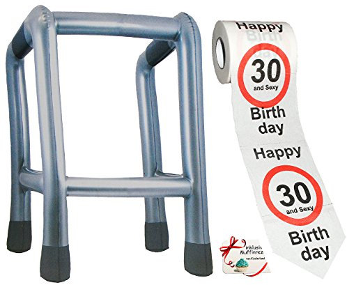 alles-meine.de GmbH 2 TLG. Set: __ Gehhilfe - (Aufblasbar) + Toilettenpapier Rolle - 30. Geburtstag/dreißig und Sexy - Happy Birthday - lustiger Partyartikel - für alte..