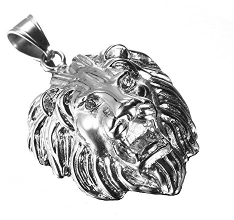 PAURO Hommes Acier Inoxydable Hanche Houblon Diamant Lion Pendentif Collier avec Une Gratuit Chaîne Argent