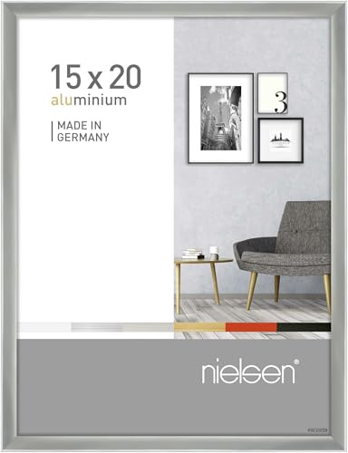 nielsen Aluminium Bilderrahmen Pixel, 15 x 20 cm, Silber | Aluminium Fotorahmen im Hoch- & Querformat zum Auftstellen und Aufhängen Silber glänzend Echtglas