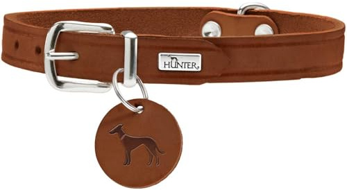HUNTER AALBORG hundhalsband, läder, enkelt, robust, bekväm, 32 (XS), konjak