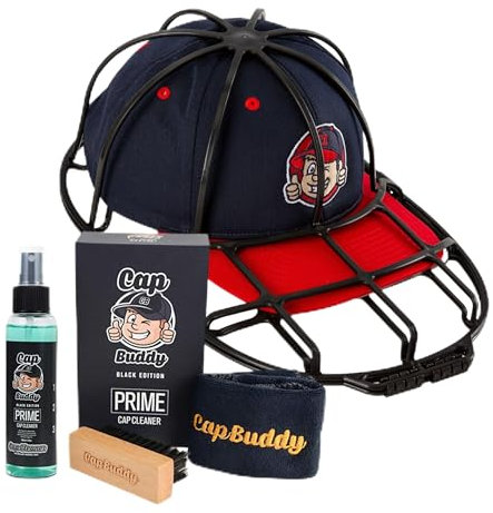 Cap Buddy Black Edition Geschenk Set inklusive Cap Waschmaschinen Form für Herren Damen Kinder Snapback Trucker und Fitted Basecap Waschgestell inklusive Kappen Waschen Spray Bürste und Tuch