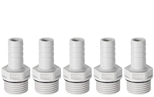 sourcing map PVC Barb Hose Fitting Connector Adapter 12mm or 15/32 Barbed x 1/2 G Male 5pcs