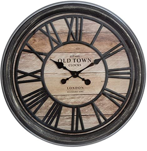 Atmosphera - Horloge Murale Relief Old Town - Effet Bois et Métal Vieilli, Diamètre 50 cm - pour Salon, Cuisine, Bureau