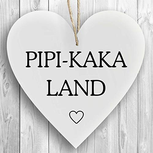 Homeyourself Herzschild Holzherz Holzschild 16 x 16 cm PIPI Kaka Land Toilette WC lustig weiß Dekoschild Wandschild Schild Holz Papa Vater Vatertag