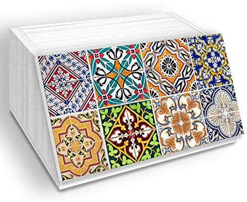 Lupia - Portapane White TILES, Artistico con Stampa, Contenitore per Cibo Secco, Apertura Frontale, Finestra Aerata, Made in Italy, Dimensioni 30x40x20 cm, Multicolore, Legno