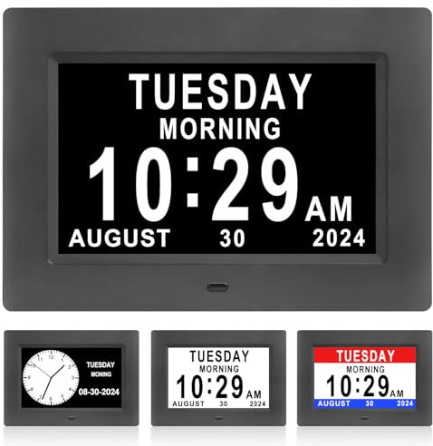 Jaihonda Dementia Clocks with Day and Date for Elderly-Digital Calendar Day Clocks for Seniors-Memory Loss Clock with 12 Alarms Option Alzheimers Clock(7 Inch)
