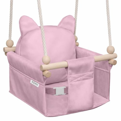 MAMOI® Babygunga, babygunga inomhus, barngunga av trä, trägunga för barn, gunga för dörrkarmar, swing, småbarn gunga från 1 år för barnrum