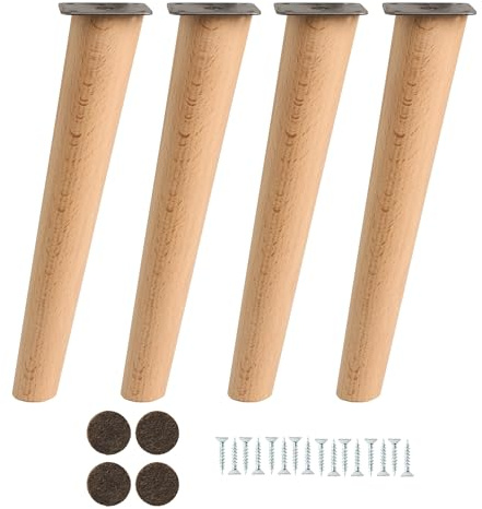 MOBILIARIOCLICHI - Möbelfüße aus Buchenholz, konische Beine mit Neigung, und Montageplatte bereits installiert, 30 cm hoch, naturfarben (30 cm natur)