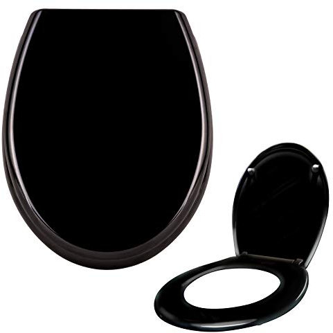Asina WC Sitz mit Absenkautomatik und Fix-Clip Befestigung Einfache Montage Oval WC-Deckel Duroplast Toilettensitz(Schwarz)