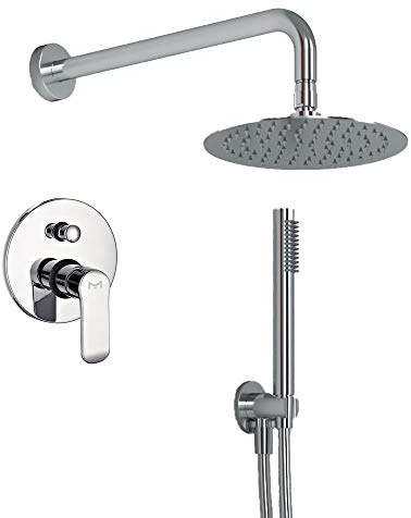 OGOMONDO Kit Doccia Tondo 1 Completo di Soffione Doccetta e Miscelatore con Deviatore Slim